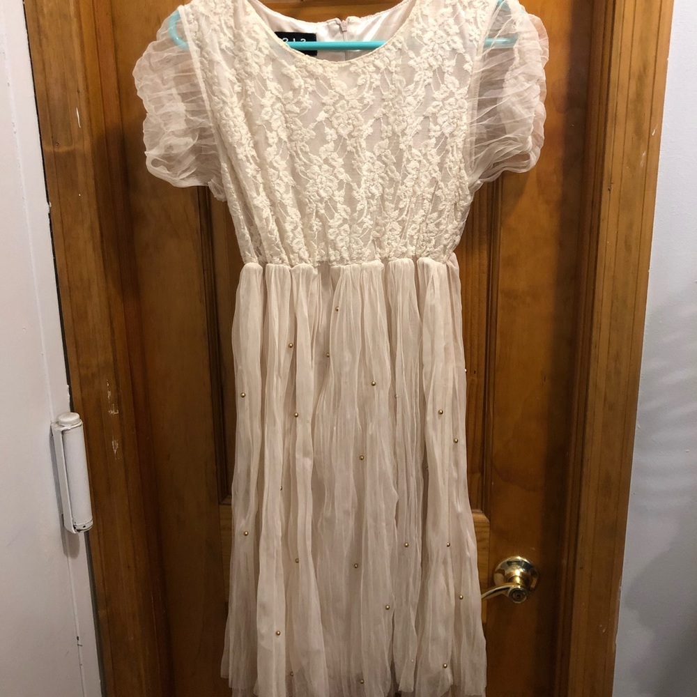 213 Michelle Kim lace cream studded dress